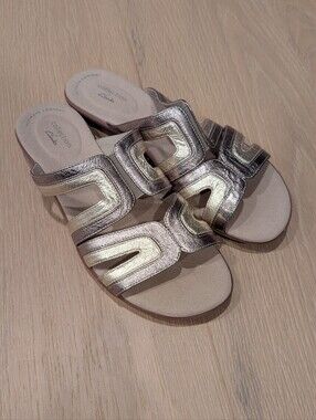 Clarks Metallic Gold Leather Slide Mules